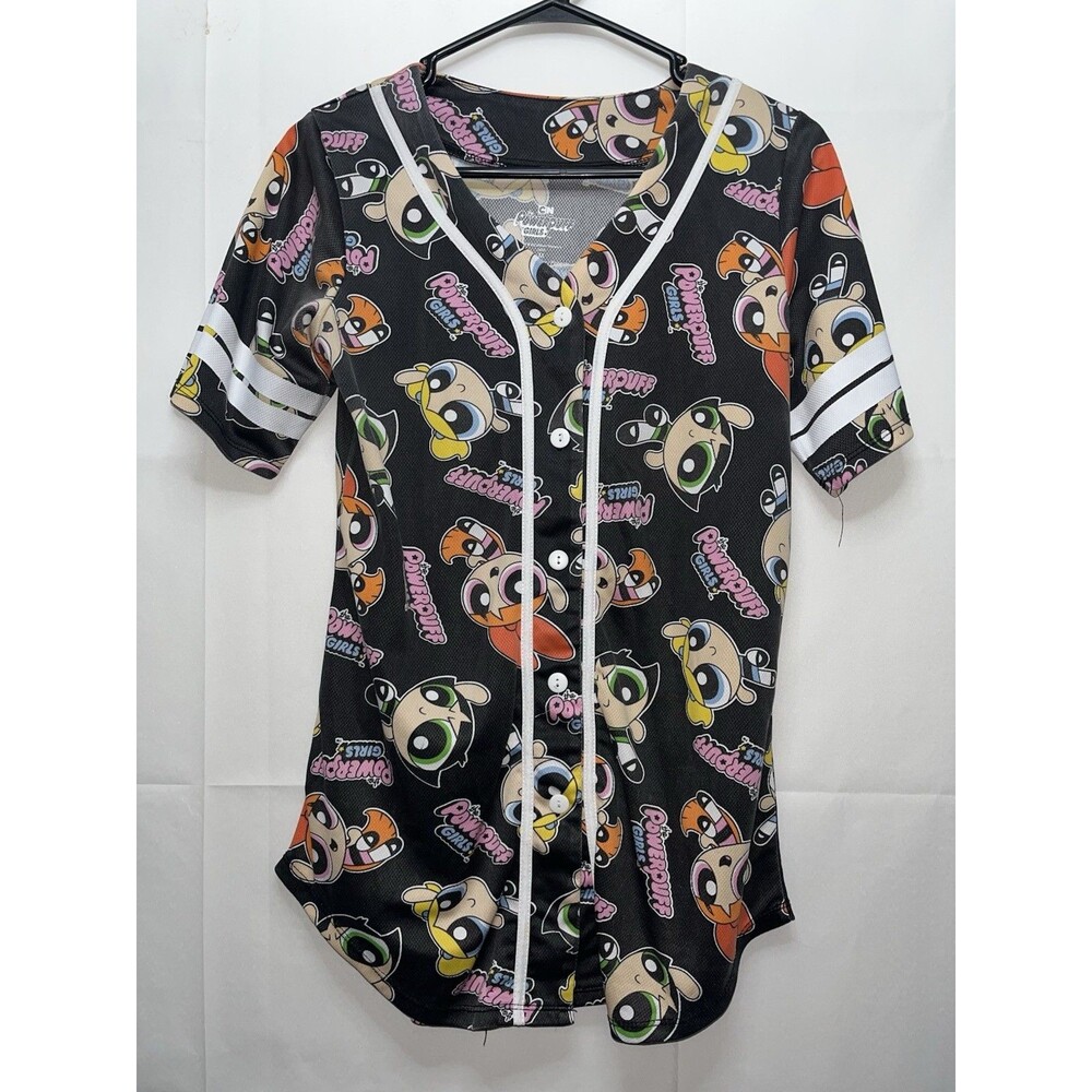 Powerpuff Girls Jersey Women’s Medium baseball colorful Short Sleeve Top